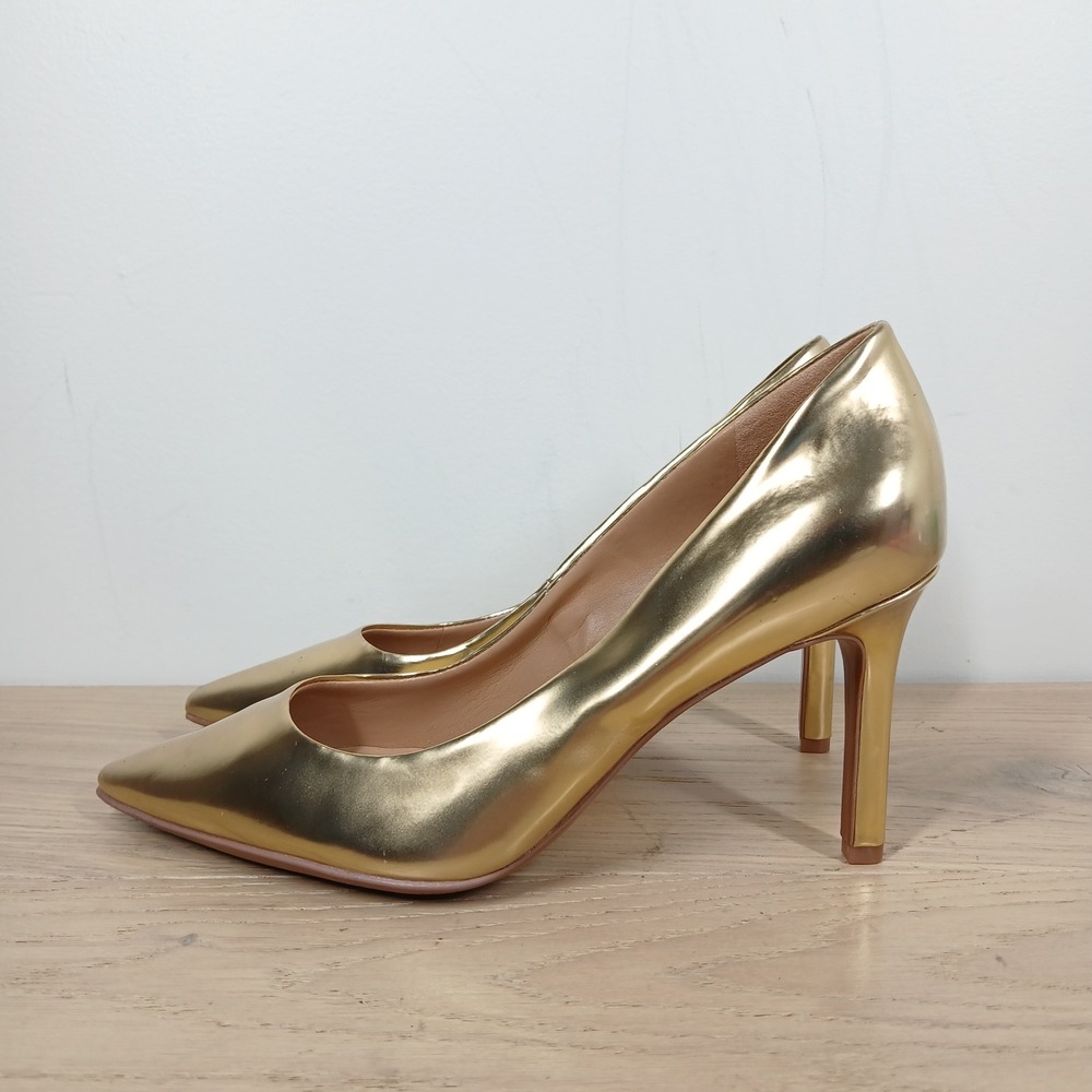 Naturalizer Pointed Toe Pump Women 6W Gold Metallic Stiletto Formal Dress Heel